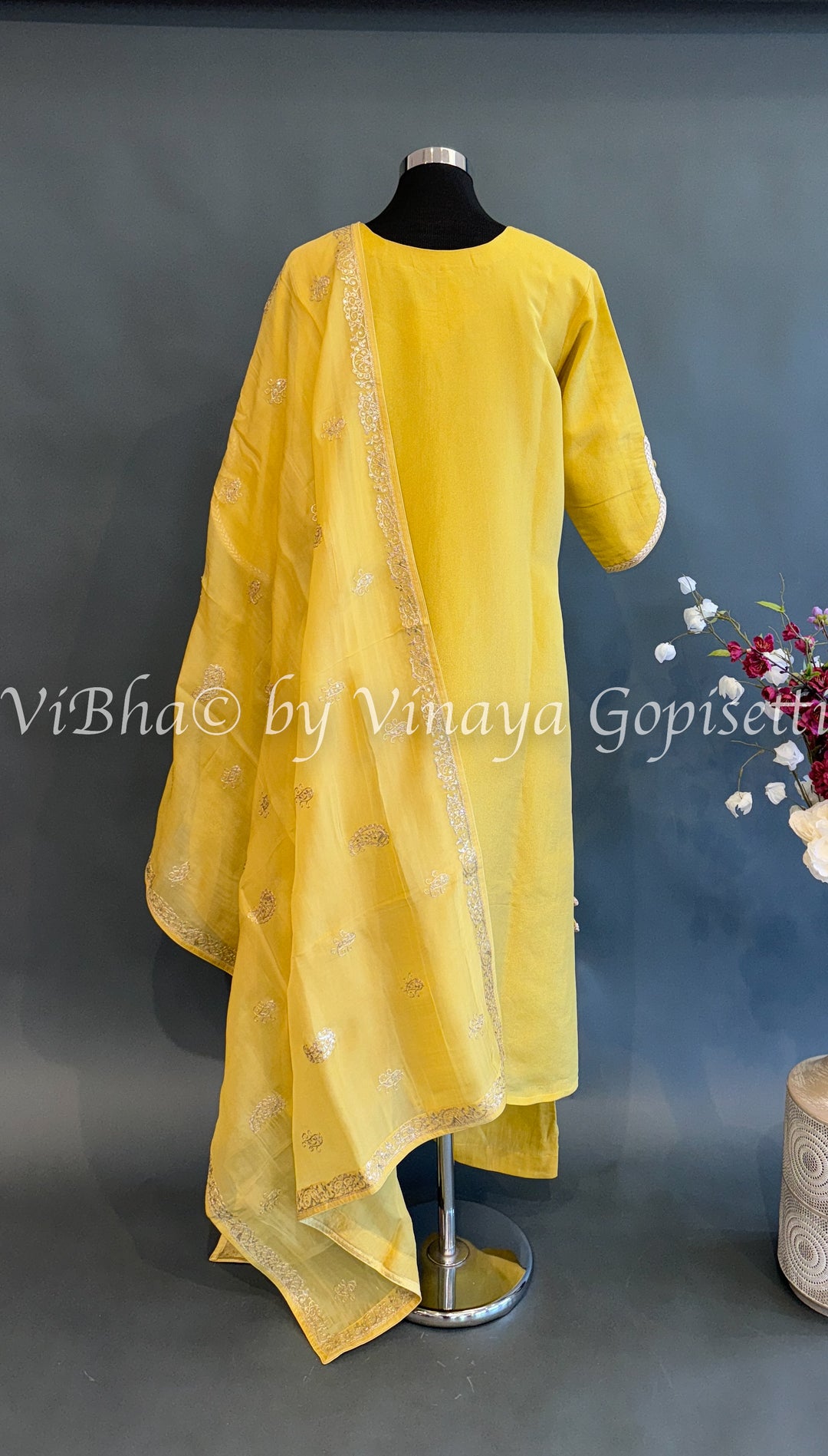 Yellow Salwar Suit with Embroidered Dupatta