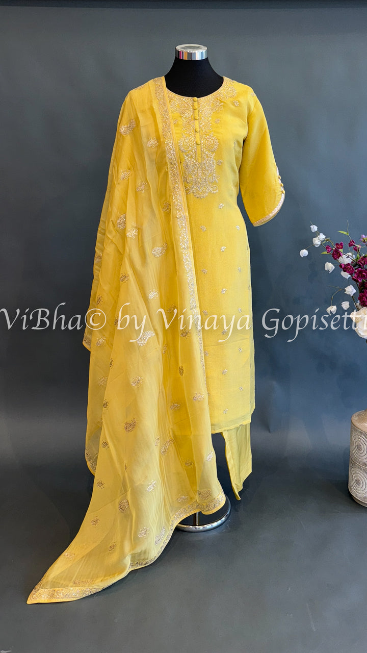 Yellow Salwar Suit with Embroidered Dupatta