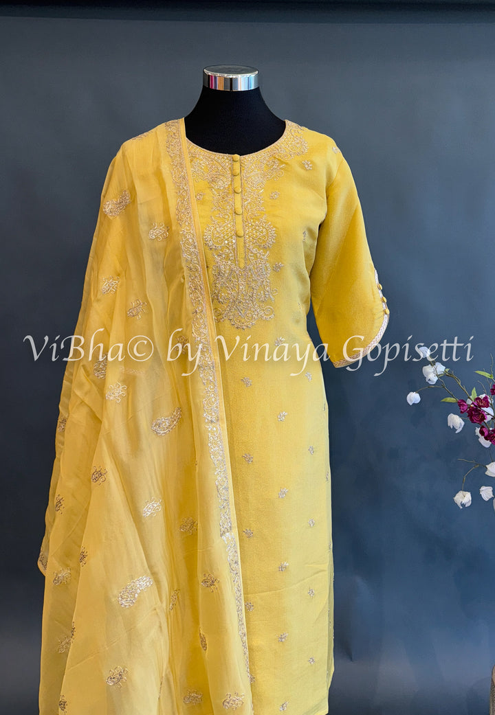 Yellow Salwar Suit with Embroidered Dupatta