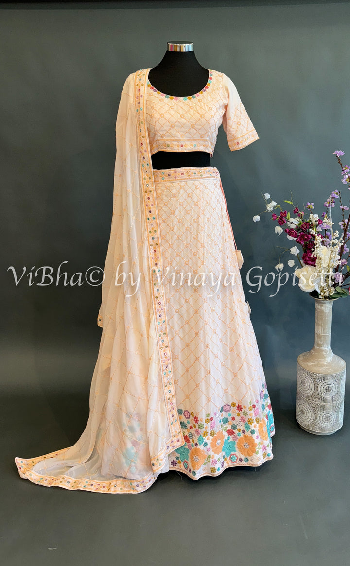 Light Peach embroidered fancy lehenga