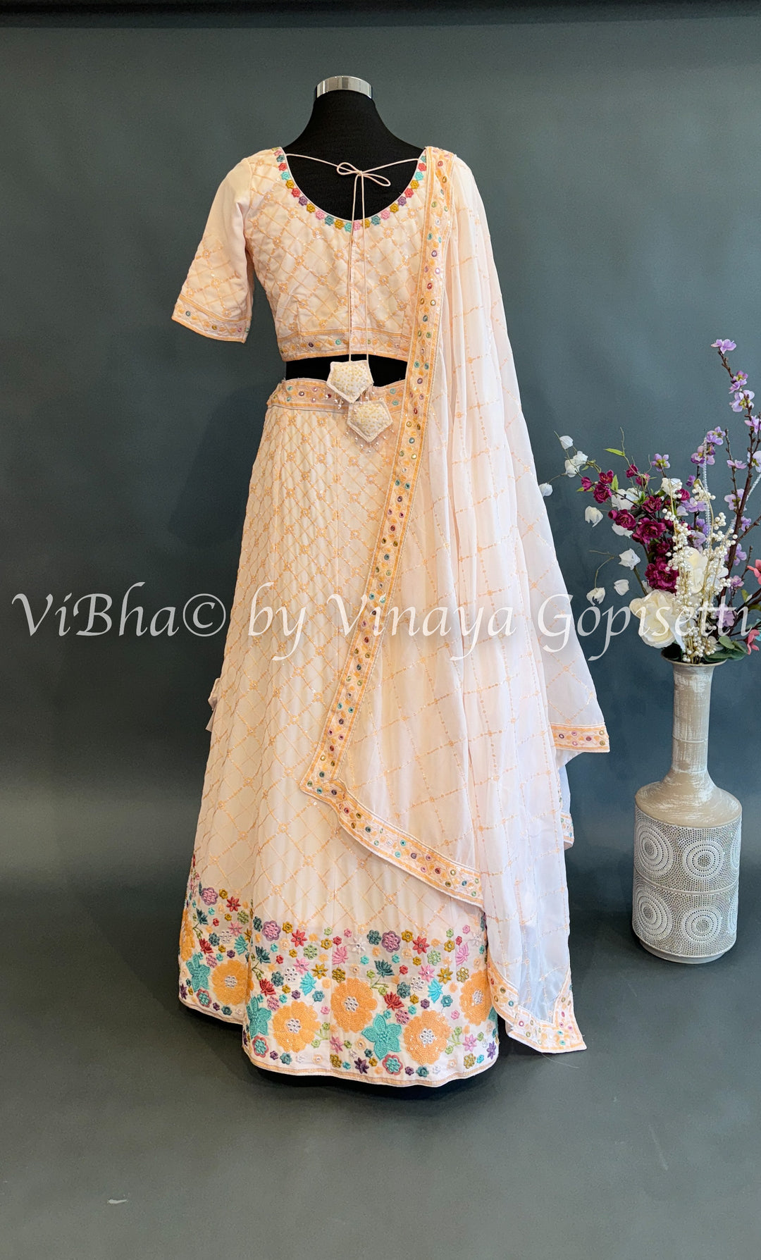 Light Peach embroidered fancy lehenga