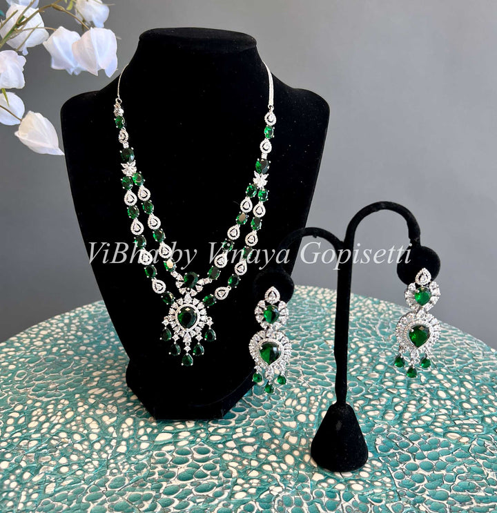 AD And Emerald Two Layer Necklace Set