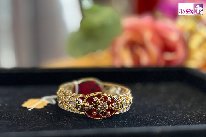 Red stone with Uncut Diamonds kada