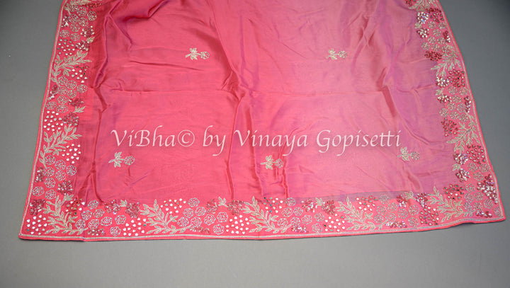 Dark Peach Embroidered Organza Saree And Blouse