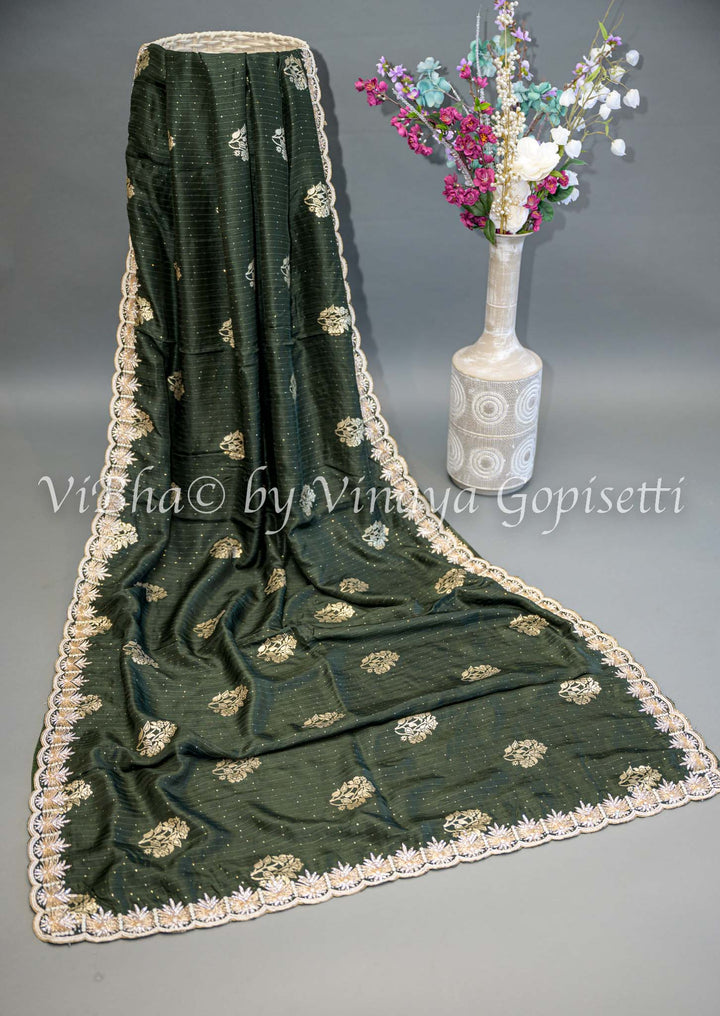 Green And Yellow Embroidered Silk Saree and Blouse