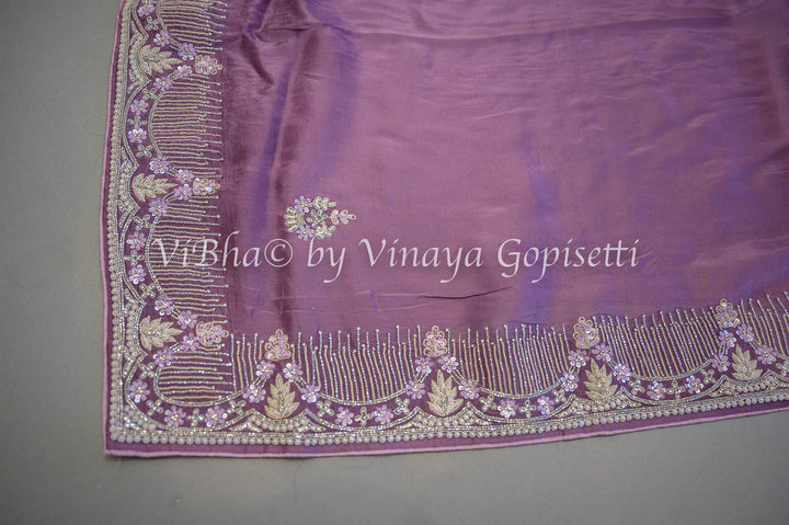 Dark Mauve Embroidered Organza Saree And Blouse