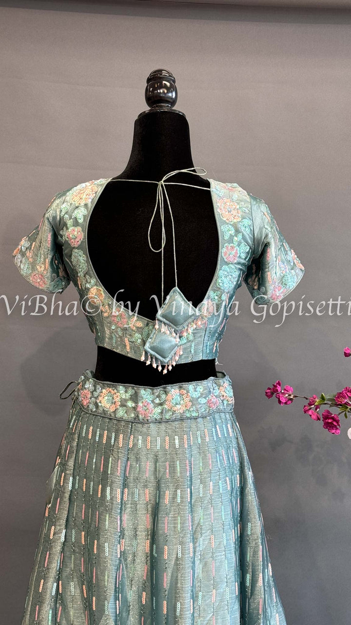 Sage Green Shimmery Lehenga Set