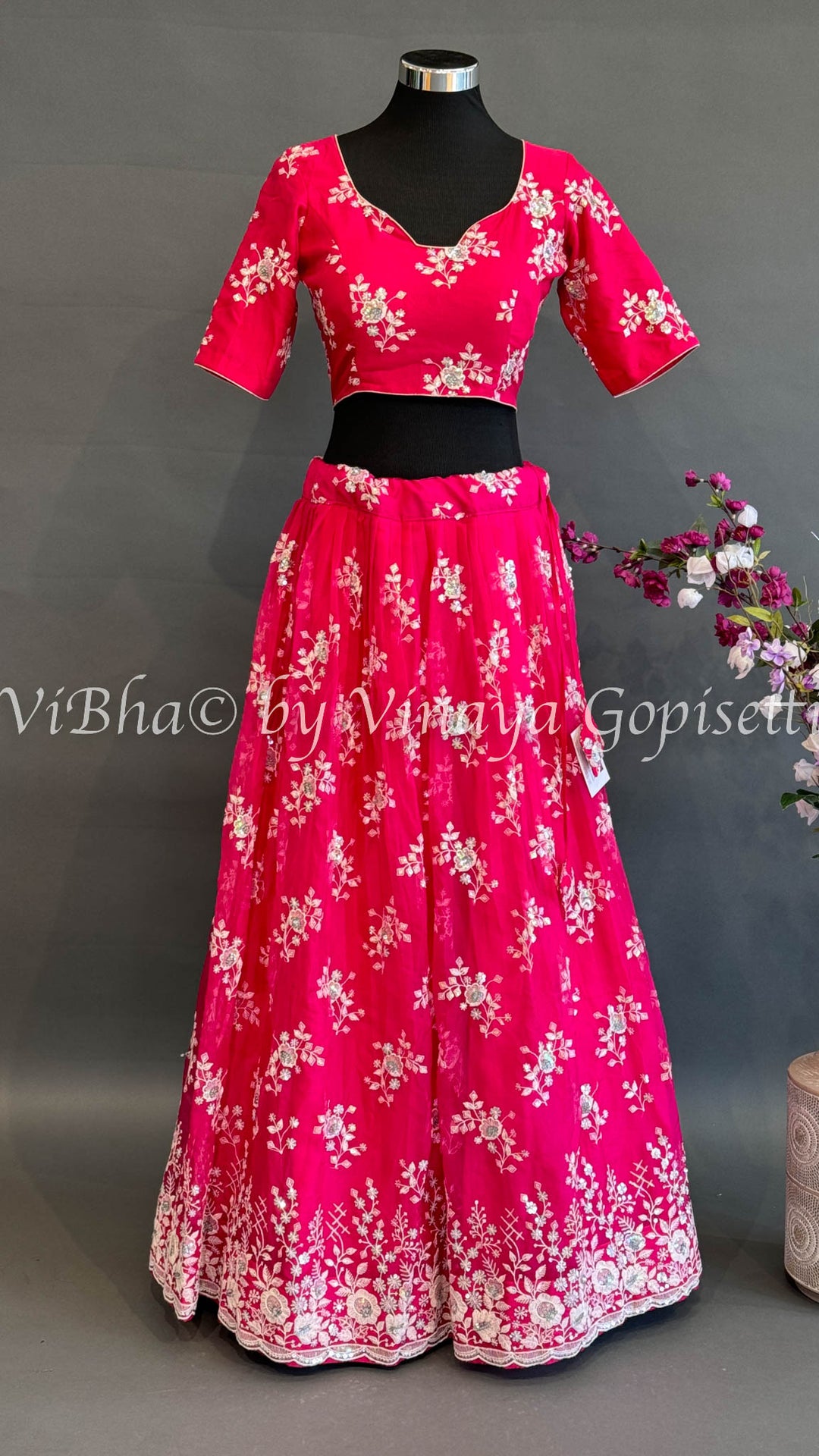 Dark Pink Emboridered Lehenga Set