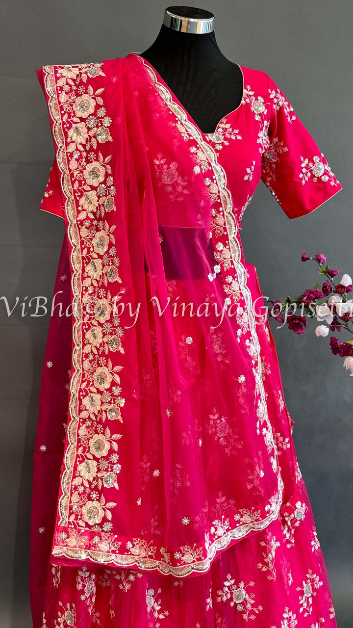 Dark Pink Emboridered Lehenga Set