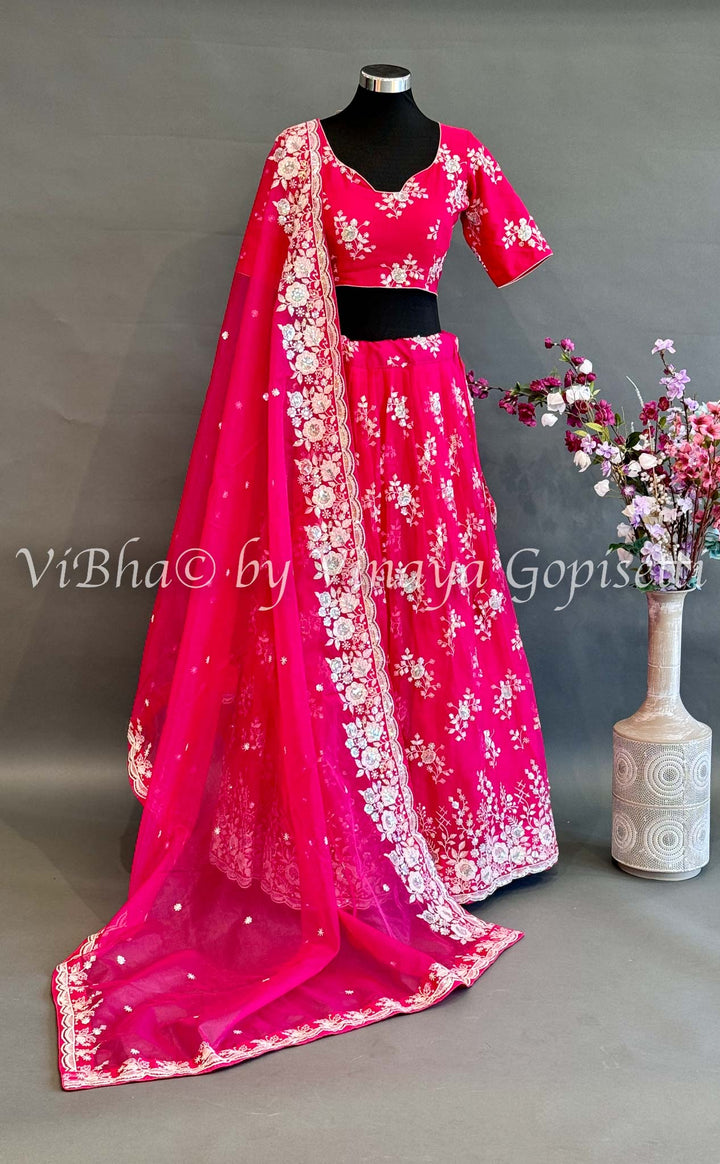 Dark Pink Emboridered Lehenga Set