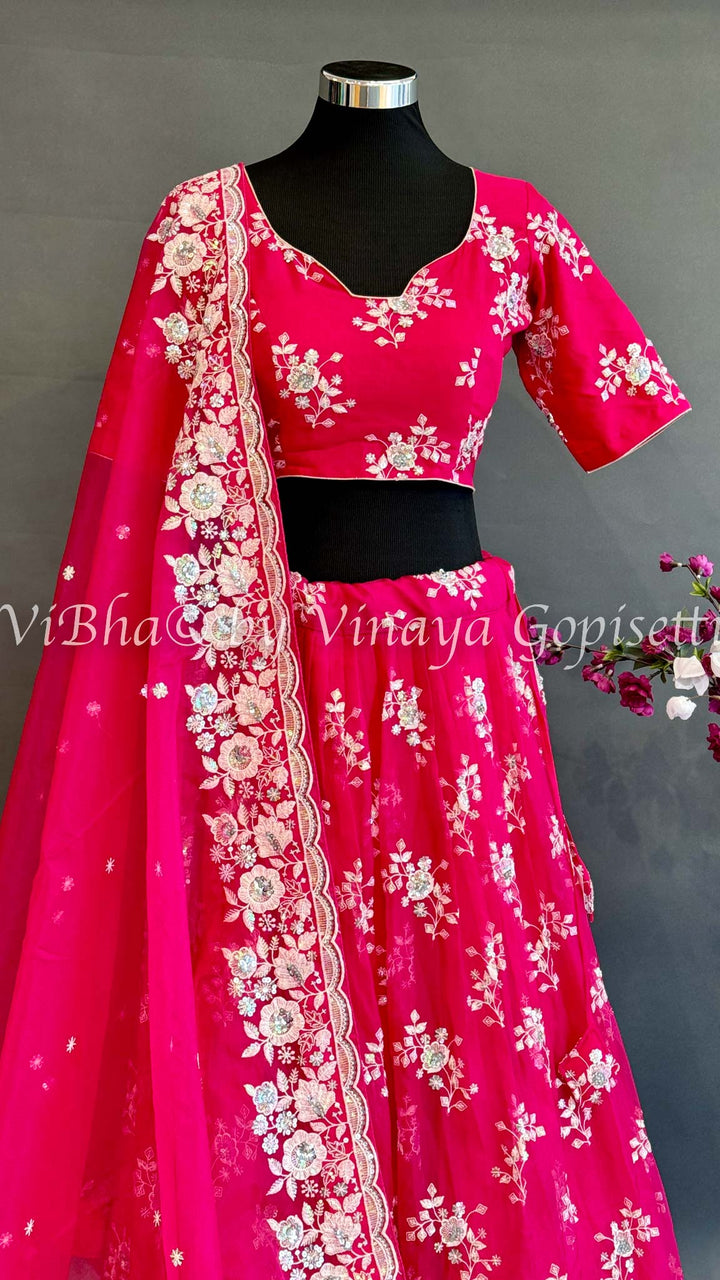 Dark Pink Emboridered Lehenga Set