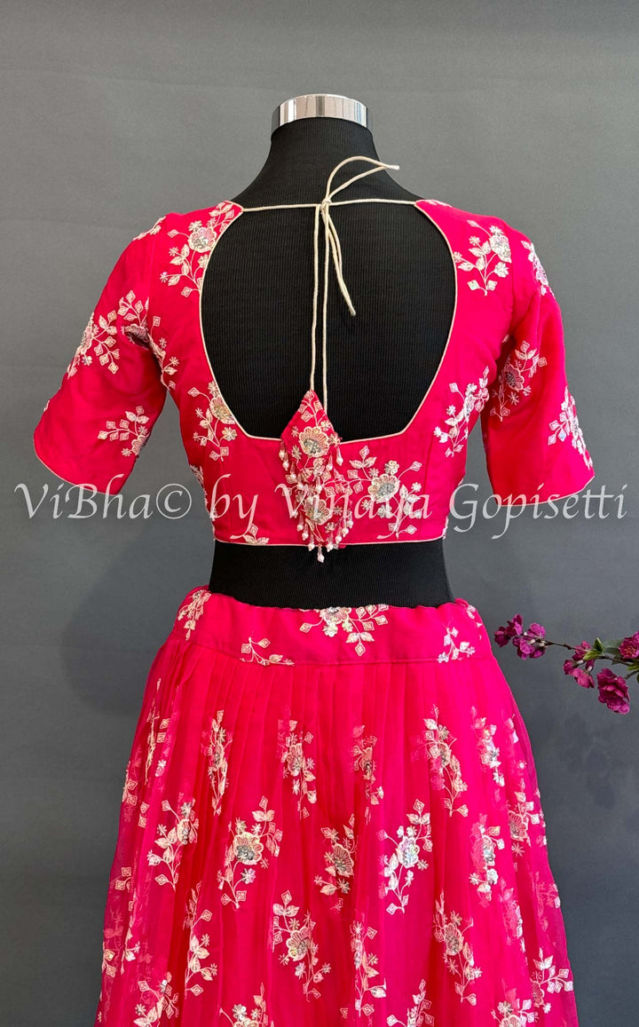 Dark Pink Emboridered Lehenga Set