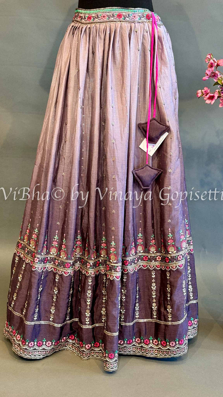 Dark And Light Mauve Embroidered Lehenga Set