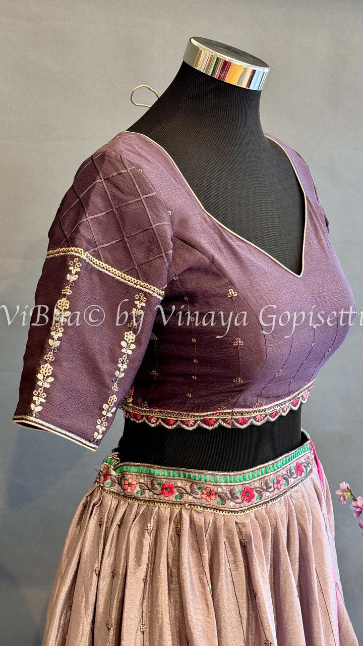 Dark And Light Mauve Embroidered Lehenga Set