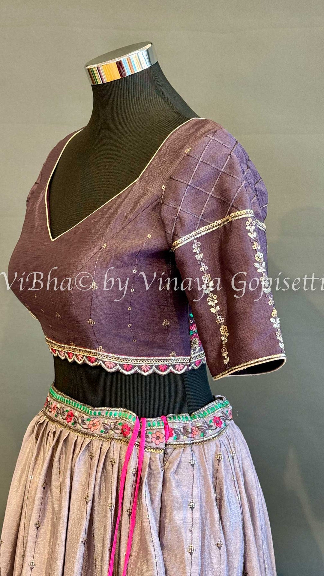 Dark And Light Mauve Embroidered Lehenga Set