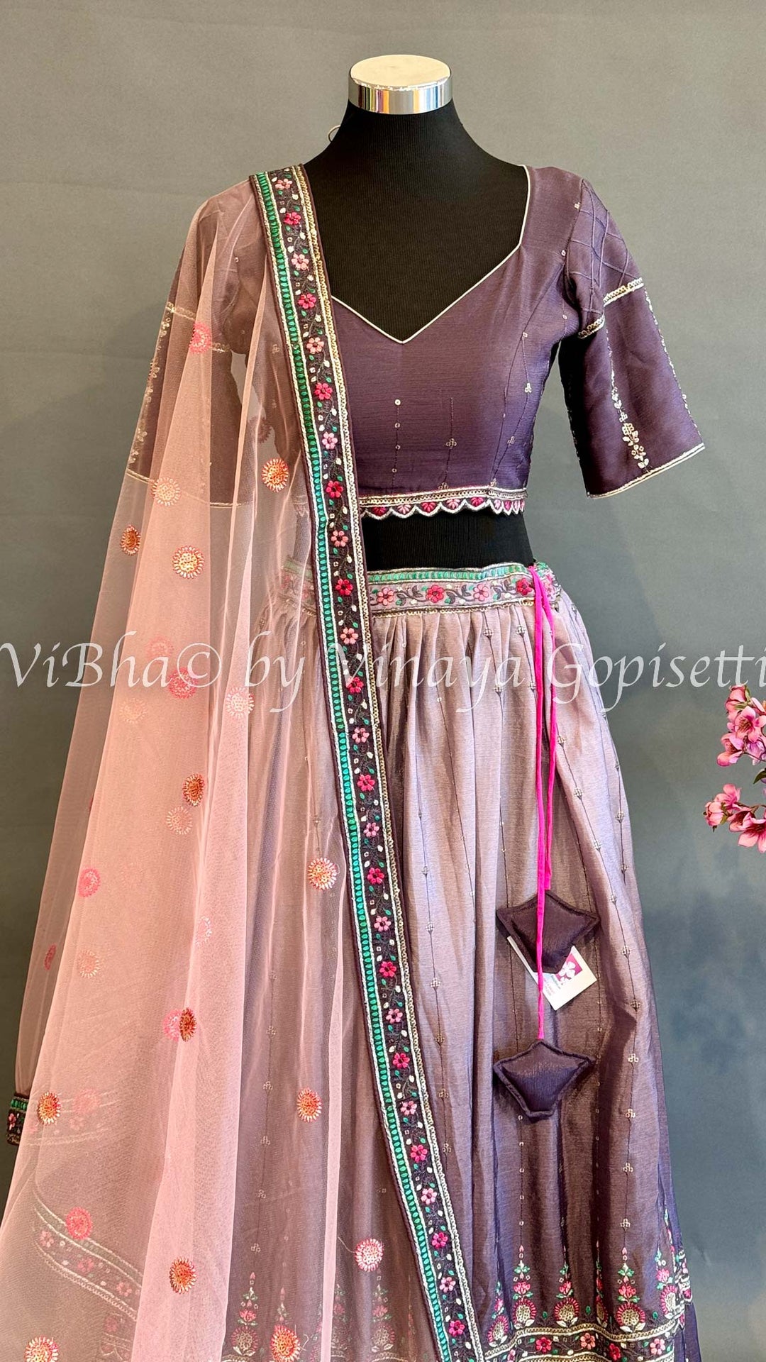 Dark And Light Mauve Embroidered Lehenga Set