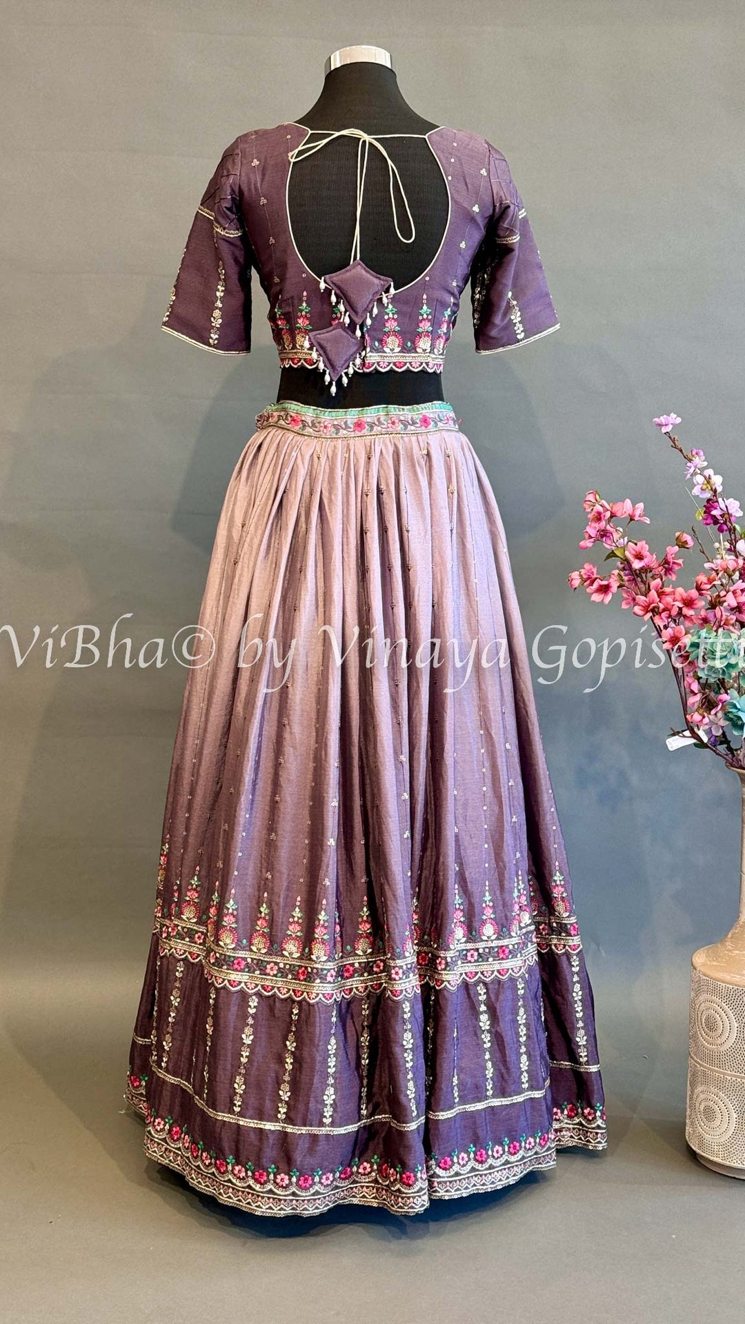 Dark And Light Mauve Embroidered Lehenga Set