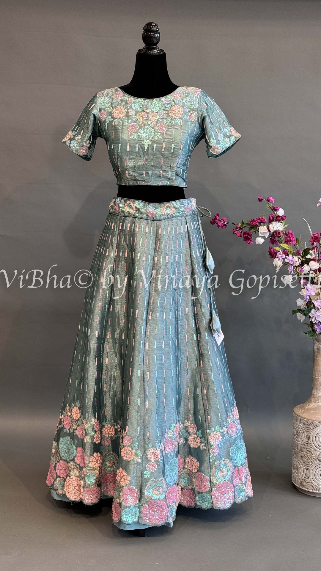 Sage Green Shimmery Lehenga Set