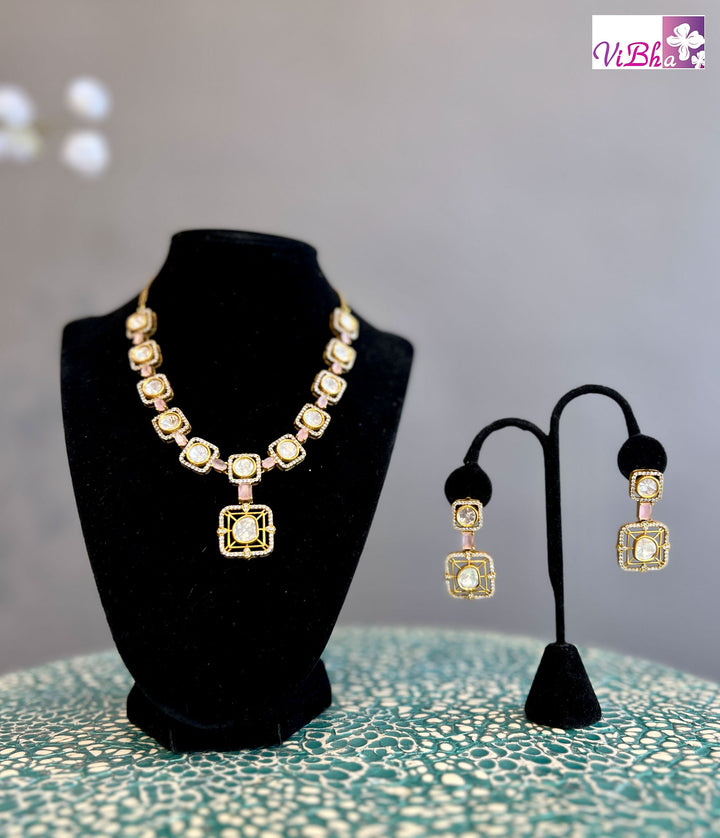 Pastle Pink and Kundan Necklace Set