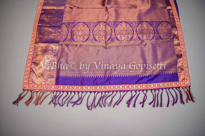 Purple Kanchi Silk Copper Zari Saree And Blouse