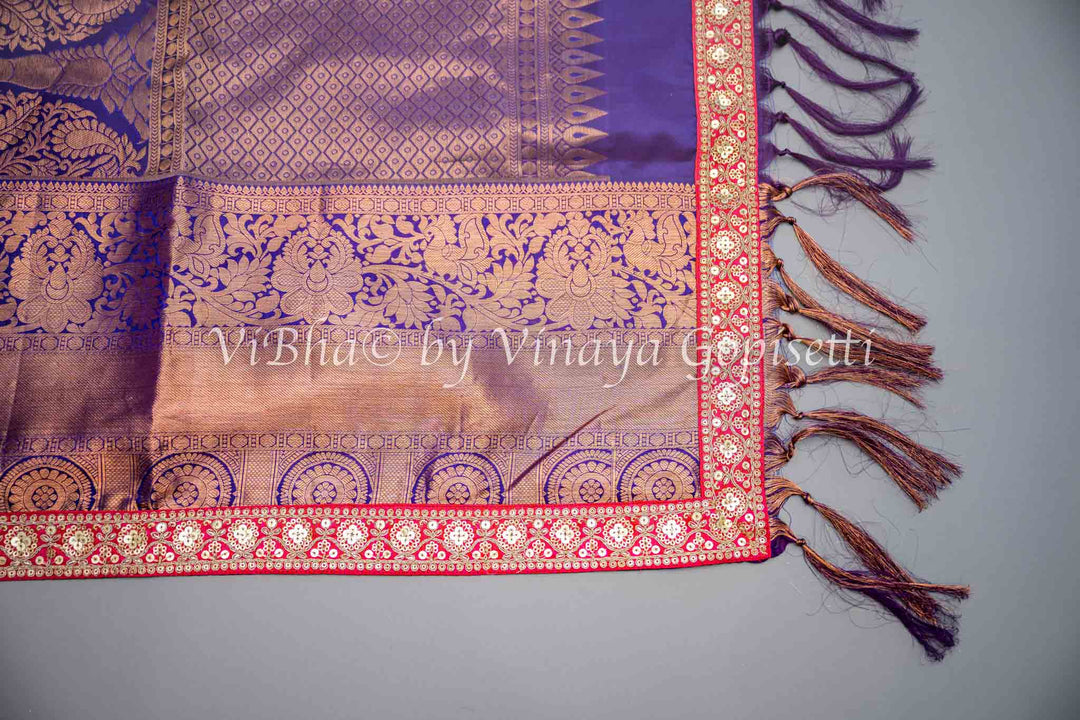 Purple Kanchi Silk Copper Zari Saree And Blouse