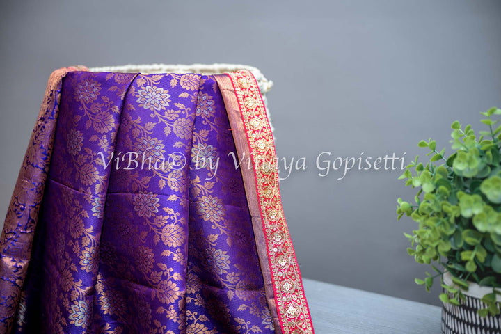 Purple Kanchi Silk Copper Zari Saree And Blouse