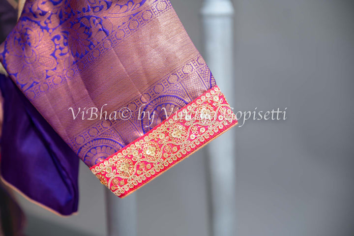 Purple Kanchi Silk Copper Zari Saree And Blouse