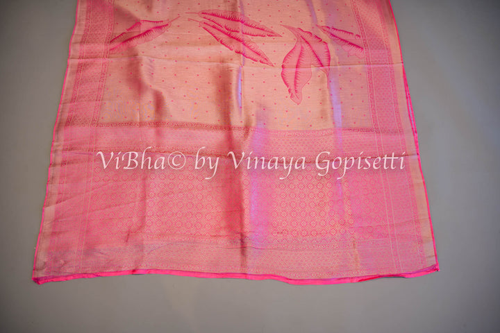 Pastel Pink Tissue Banarasi Silk Saree and Blouse