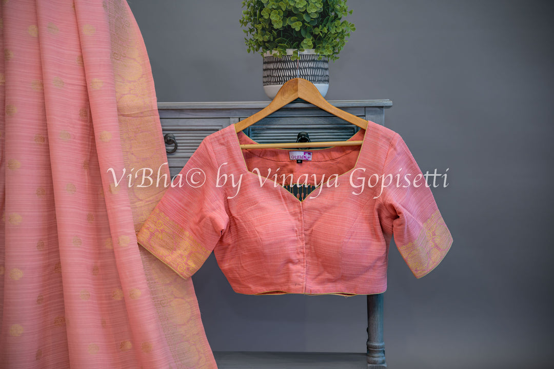 Peach Banarasi Silk Saree and Blouse