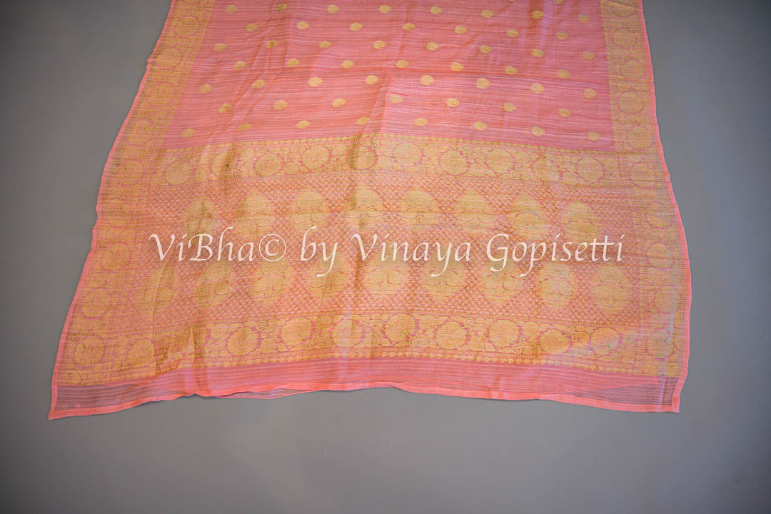 Peach Banarasi Silk Saree and Blouse