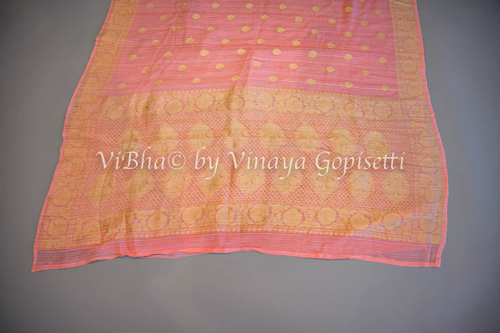 Peach Banarasi Silk Saree and Blouse