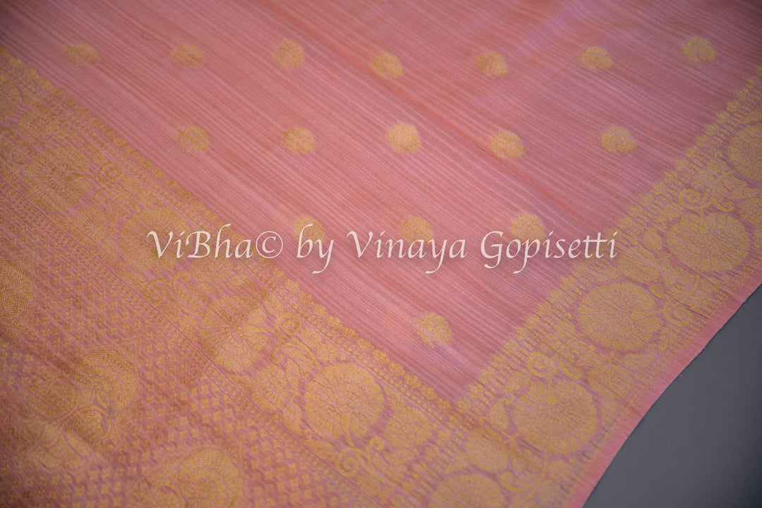 Peach Banarasi Silk Saree and Blouse