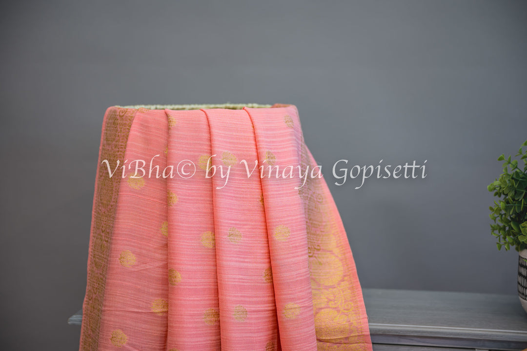 Peach Banarasi Silk Saree and Blouse