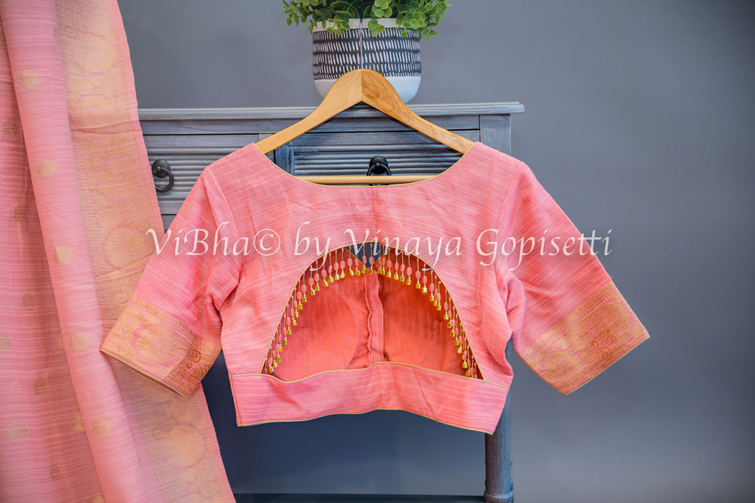 Peach Banarasi Silk Saree and Blouse