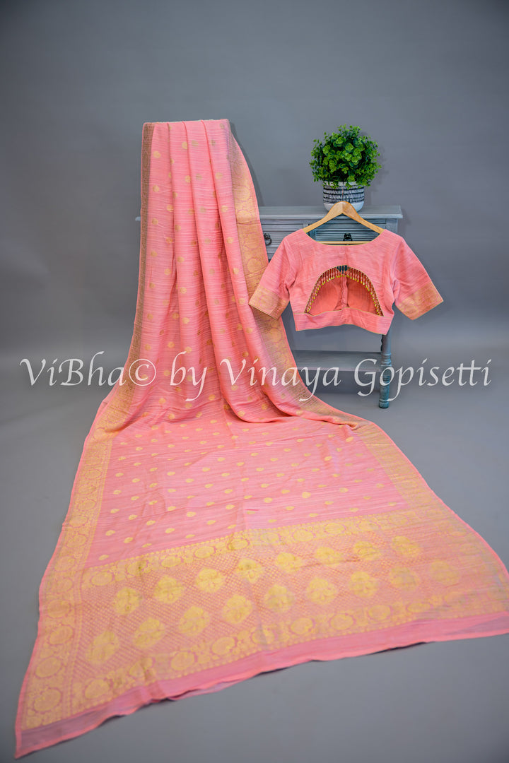 Peach Banarasi Silk Saree and Blouse