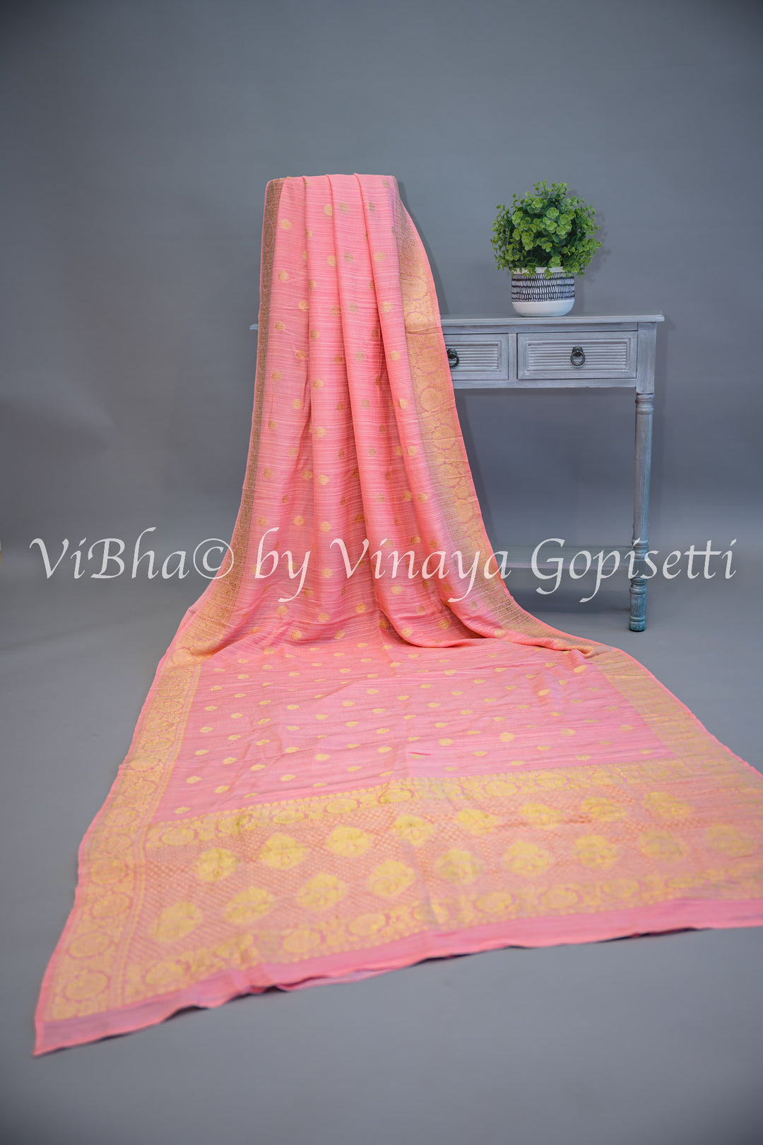 Peach Banarasi Silk Saree and Blouse