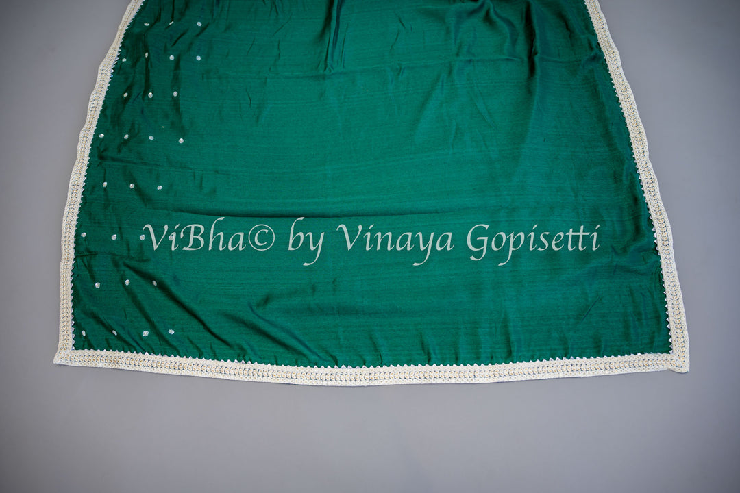 Green embroidered Saree With Off white Blouse