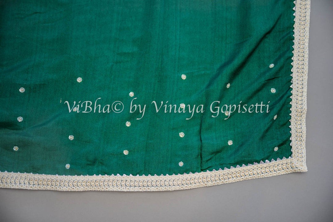 Green embroidered Saree With Off white Blouse