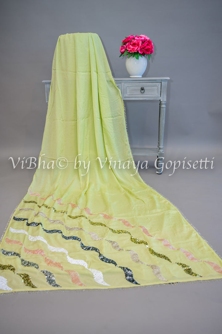 Sage Green Embroidered Silk Saree and Blouse