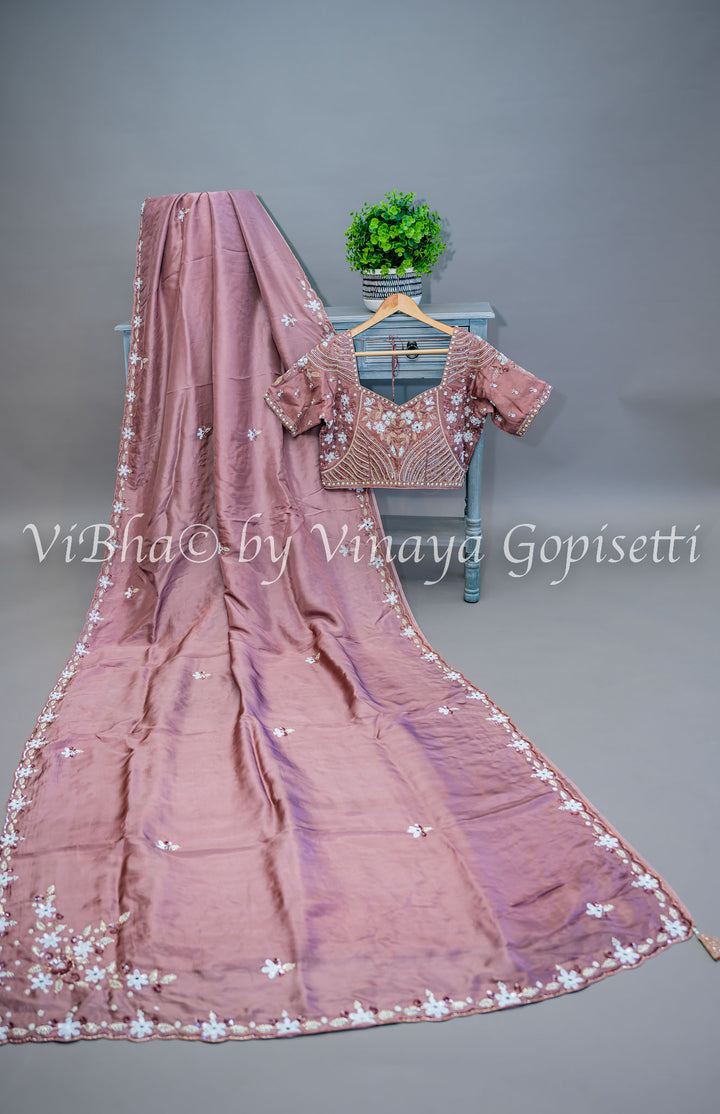 Nude Brown Embroidered Saree