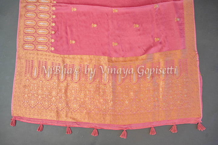 Pastel Pink Banarasi Silk Saree and Blouse