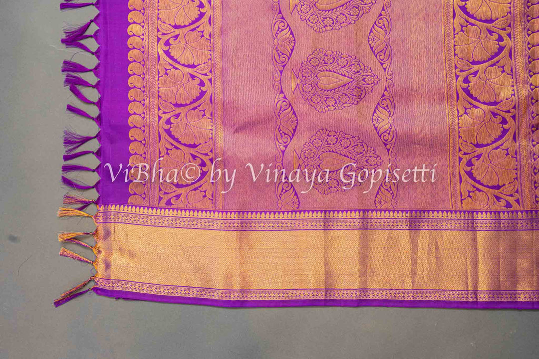 Sky Blue And Purple Kanchi Silk Saree And Blouse