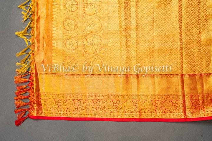 Yellow And Red Kanchi Silk Saree And Blouse