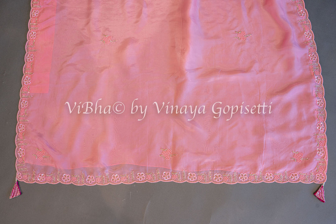 Dark And Light Pink Embroidered Saree And Blouse