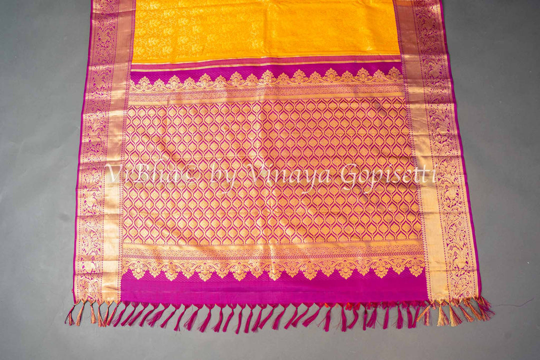 Yellow And Purple Kanchi Silk Saree And Blouse