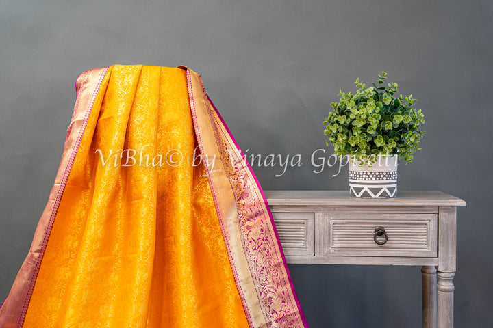 Yellow And Purple Kanchi Silk Saree And Blouse