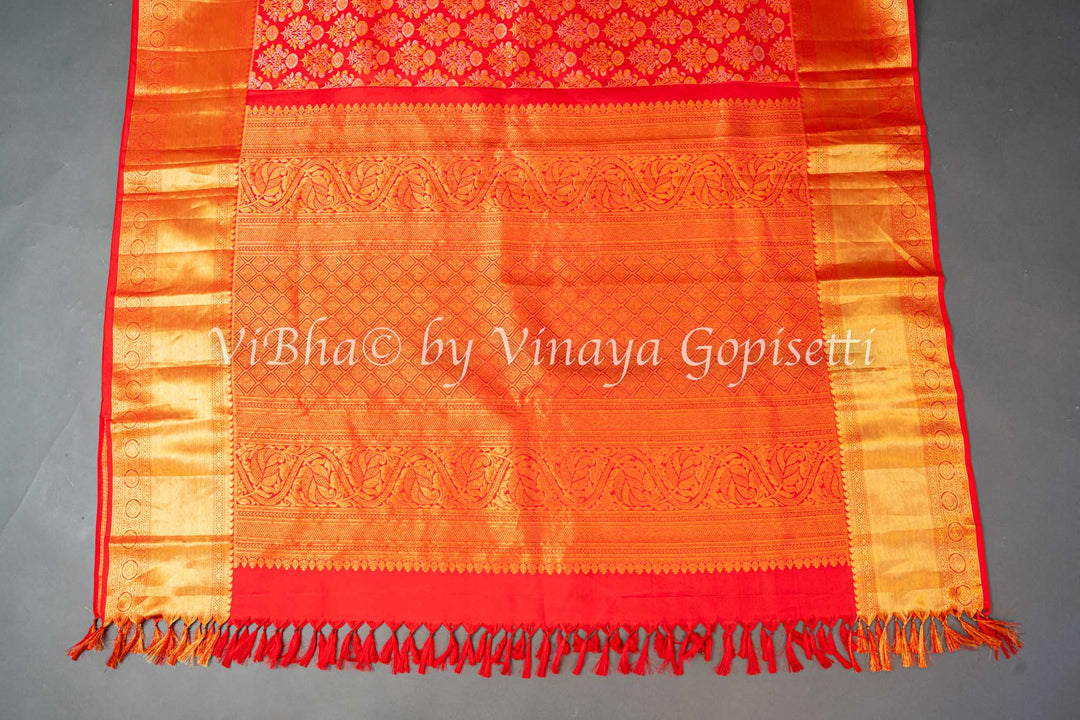 Red Gold And Silver Zari Kanchi Silk Saree And Blouse