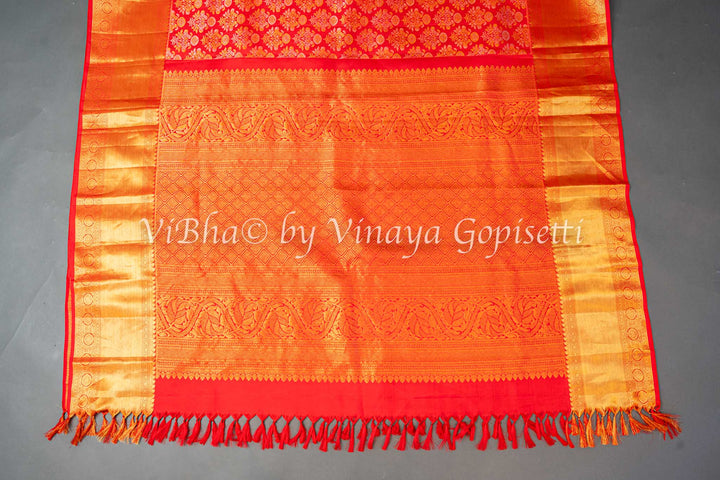 Red Gold And Silver Zari Kanchi Silk Saree And Blouse