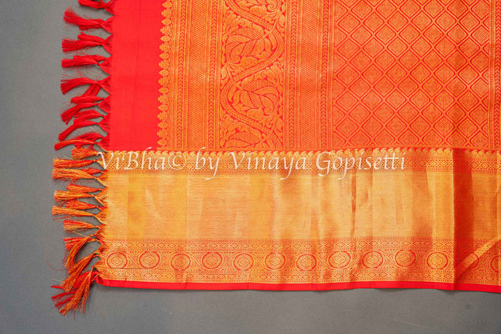 Red Gold And Silver Zari Kanchi Silk Saree And Blouse