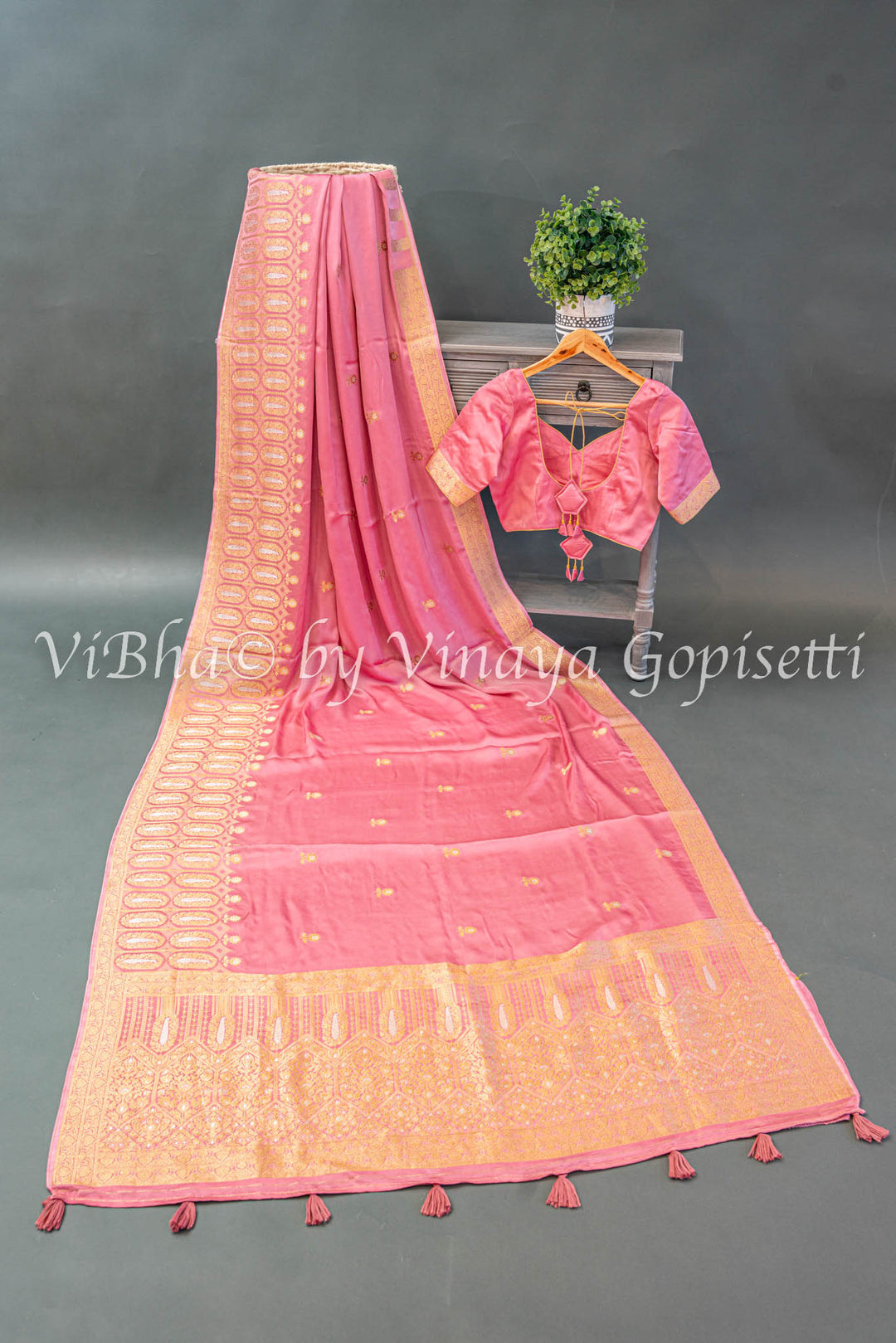 Pastel Pink Banarasi Silk Saree and Blouse